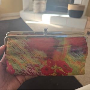 HOBO Red and Yellow Floral Clutch with Metal Frame